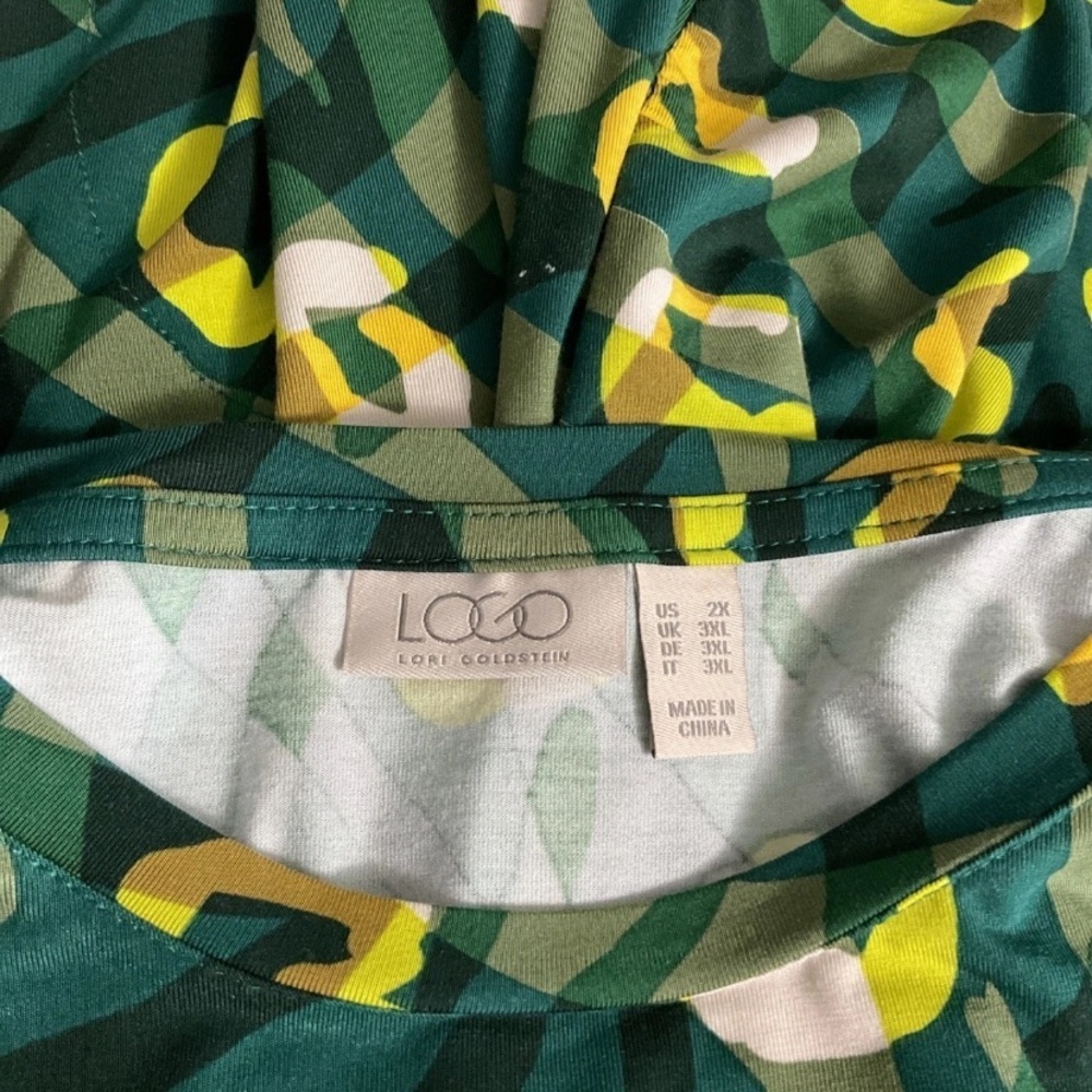 LOGO By Lori Goldstein Green Yellow Patterned Women's Top Long Sleeve size 3 X - Picture 4 of 4